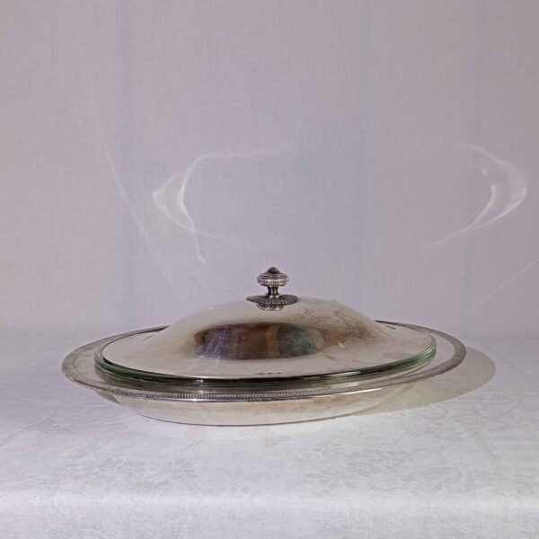 Plat présentation métal argenté et verre