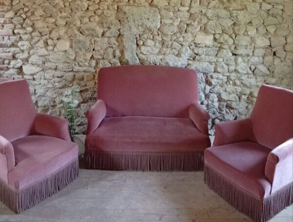 Salon en velour "vieux rose"